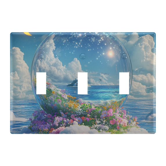 Yayeee Toggle Light Switch Wall Plate 3-Gang 6.37"x4.48" Decorative Outlet Cover, Crystal Ocean