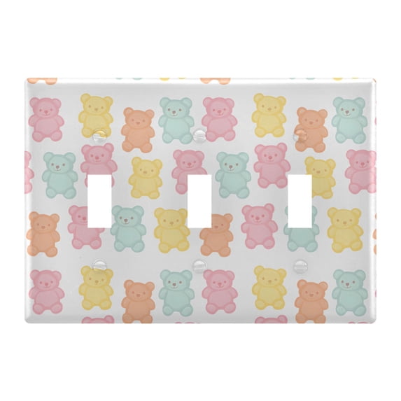 Yayeee Toggle Light Switch Wall Plate 3-Gang 6.37"x4.48" Decorative Outlet Cover, Cute Gummy Bears Pattern