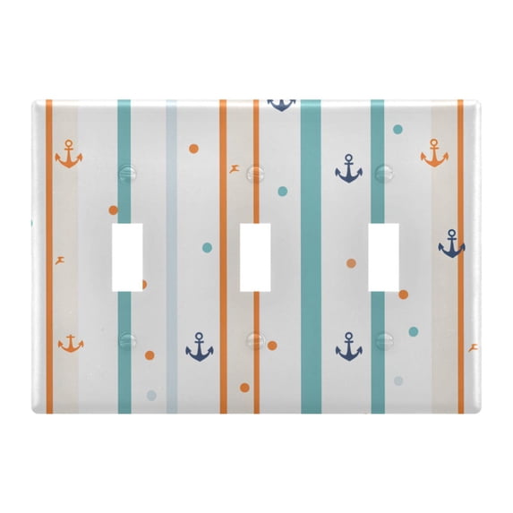 Yayeee Toggle Light Switch Wall Plate 3-Gang 6.37"x4.48" Decorative Outlet Cover, Cute Nautical Pattern