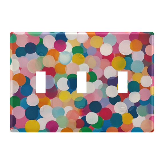 Yayeee Toggle Light Switch Wall Plate 3-Gang 6.37"x4.48" Decorative Outlet Cover, Dark Colorful Circles