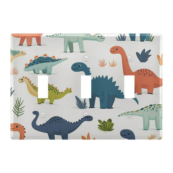 Yayeee Toggle Light Switch Wall Plate 3-Gang 6.37"x4.48" Decorative Outlet Cover, Dinosaur Pattern