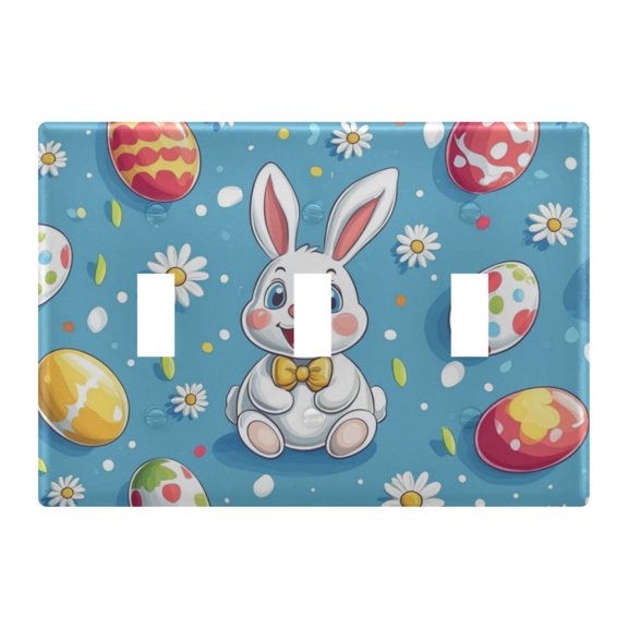 Yayeee Toggle Light Switch Wall Plate 3-Gang 6.37"x4.48" Decorative Outlet Cover, Easter Bunny Pattern