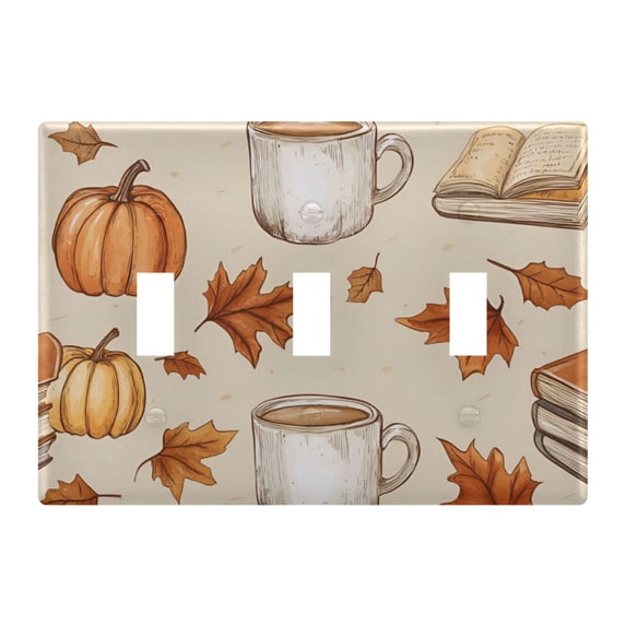 Yayeee Toggle Light Switch Wall Plate 3-Gang 6.37"x4.48" Decorative Outlet Cover, Fall Mug Pattern