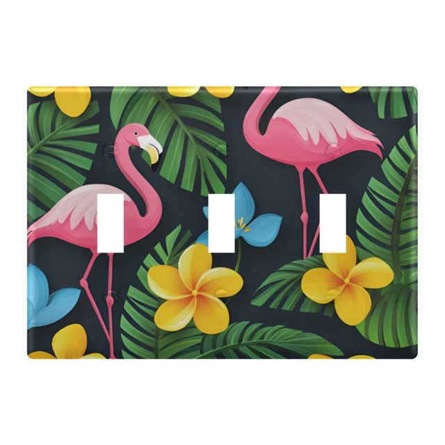 Yayeee Toggle Light Switch Wall Plate 3-Gang 6.37"x4.48" Decorative Outlet Cover, Flamingo Floral Pattern