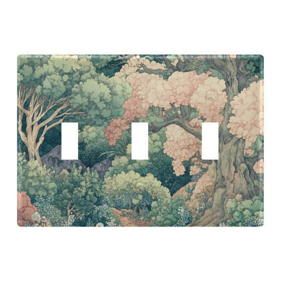 Yayeee Toggle Light Switch Wall Plate 3-Gang 6.37"x4.48" Decorative Outlet Cover, Floral Forest Pattern