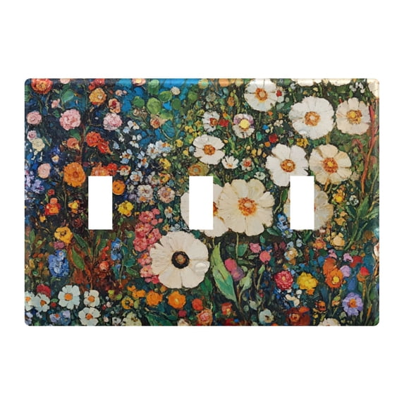 Yayeee Toggle Light Switch Wall Plate 3-Gang 6.37"x4.48" Decorative Outlet Cover, Floral Garden