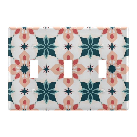 Yayeee Toggle Light Switch Wall Plate 3-Gang 6.37"x4.48" Decorative Outlet Cover, Flowers Geometric Pattern