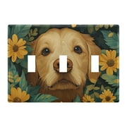 Yayeee Toggle Light Switch Wall Plate 3-Gang 6.37"x4.48" Decorative Outlet Cover, Flowers and Dog