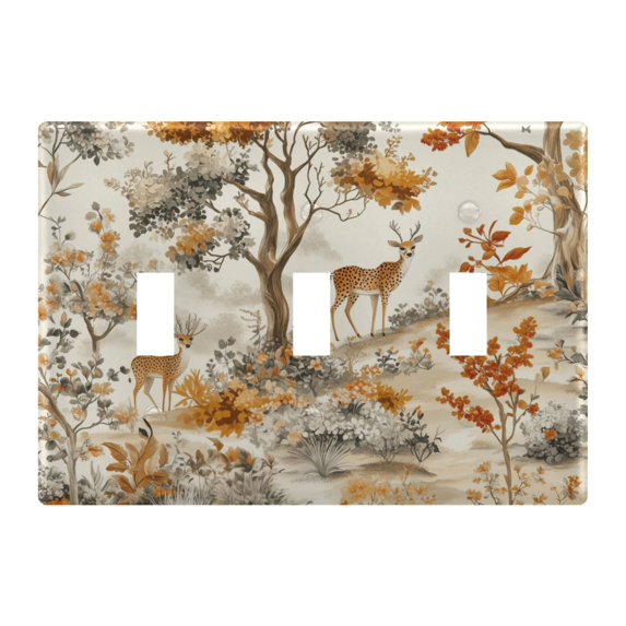 Yayeee Toggle Light Switch Wall Plate 3-Gang 6.37"x4.48" Decorative Outlet Cover, Forest Pattern