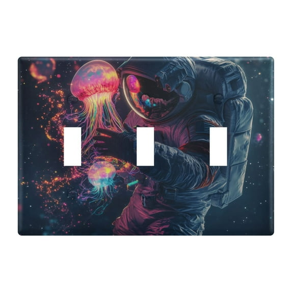 Yayeee Toggle Light Switch Wall Plate 3-Gang 6.37"x4.48" Decorative Outlet Cover, Glowing Jellyfish