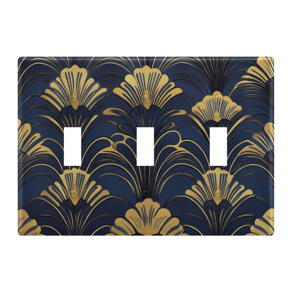 Yayeee Toggle Light Switch Wall Plate 3-Gang 6.37"x4.48" Decorative Outlet Cover, Gold Art Pattern