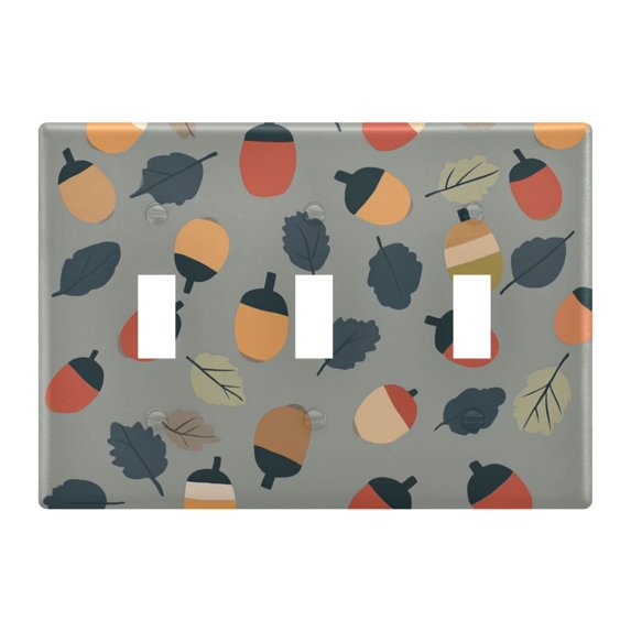 Yayeee Toggle Light Switch Wall Plate 3-Gang 6.37"x4.48" Decorative Outlet Cover, Gray Acorns Pattern