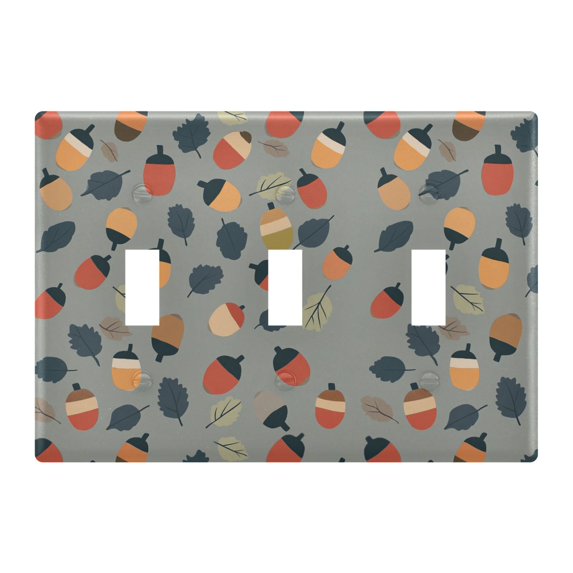 Yayeee Toggle Light Switch Wall Plate 3-Gang 6.37"x4.48" Decorative Outlet Cover, Gray Acorns Pattern