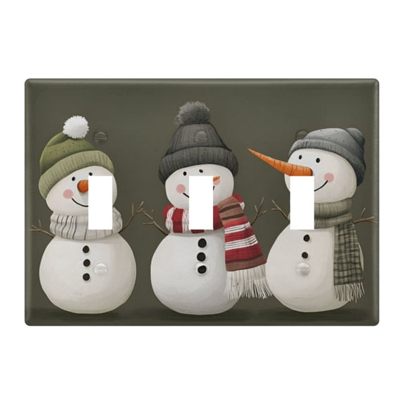 Yayeee Toggle Light Switch Wall Plate 3-Gang 6.37"x4.48" Decorative Outlet Cover, Gray Cute Snowmen
