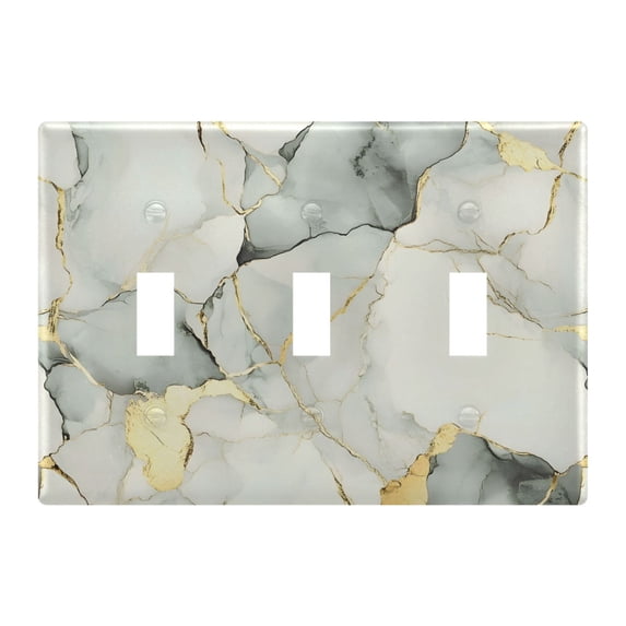 Yayeee Toggle Light Switch Wall Plate 3-Gang 6.37"x4.48" Decorative Outlet Cover, Gray Marble Pattern