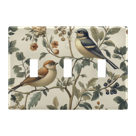 Yayeee Toggle Light Switch Wall Plate 3-Gang 6.37"x4.48" Decorative Outlet Cover, Green Birds