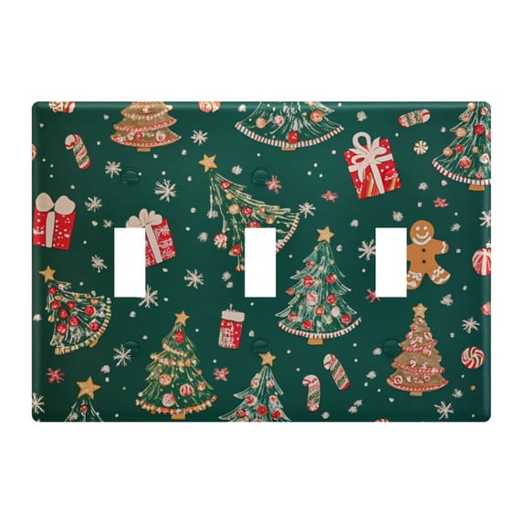 Yayeee Toggle Light Switch Wall Plate 3-Gang 6.37"x4.48" Decorative Outlet Cover, Green Christmas Gingerbread