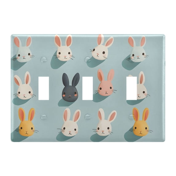 Yayeee Toggle Light Switch Wall Plate 3-Gang 6.37"x4.48" Decorative Outlet Cover, Green Cute Rabbits