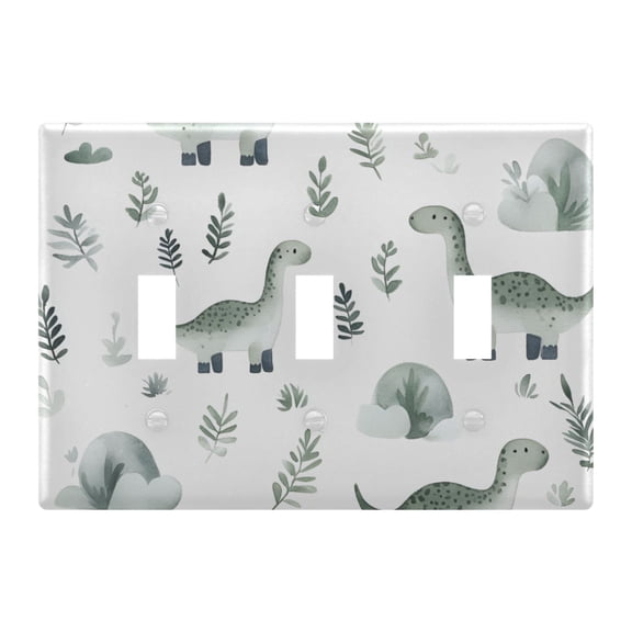 Yayeee Toggle Light Switch Wall Plate 3-Gang 6.37"x4.48" Decorative Outlet Cover, Green Dinosaur Pattern