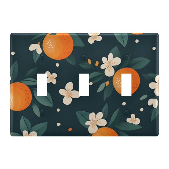 Yayeee Toggle Light Switch Wall Plate 3-Gang 6.37"x4.48" Decorative Outlet Cover, Green Floral Oranges