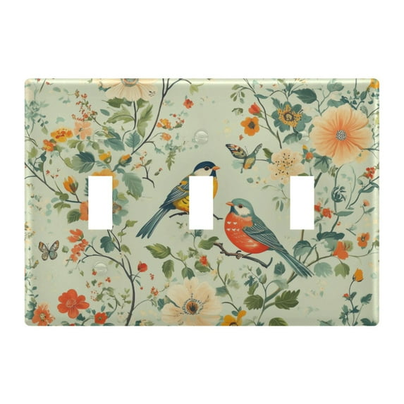 Yayeee Toggle Light Switch Wall Plate 3-Gang 6.37"x4.48" Decorative Outlet Cover, Green Floral Pattern