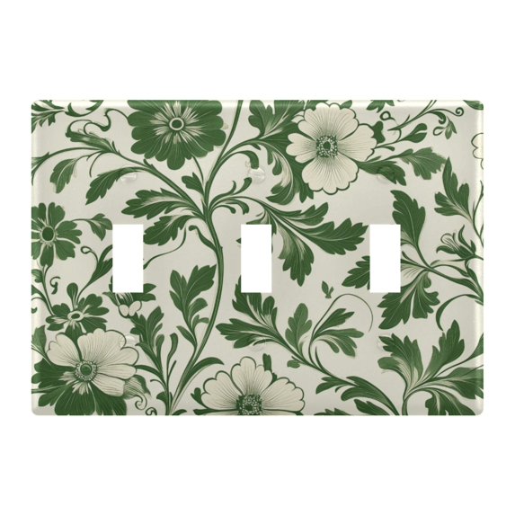 Yayeee Toggle Light Switch Wall Plate 3-Gang 6.37"x4.48" Decorative Outlet Cover, Green Floral