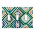 thumbnail image 1 of Yayeee Toggle Light Switch Wall Plate 3-Gang 6.37"x4.48" Decorative Outlet Cover, Green Geometric Flowers, 1 of 7