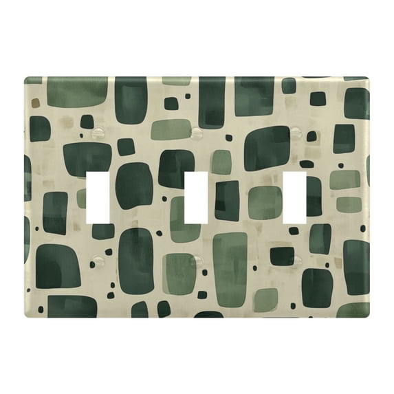 Yayeee Toggle Light Switch Wall Plate 3-Gang 6.37"x4.48" Decorative Outlet Cover, Green Geometric