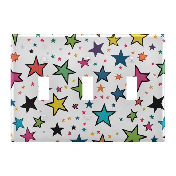 Yayeee Toggle Light Switch Wall Plate 3-Gang 6.37"x4.48" Decorative Outlet Cover, Green Stars