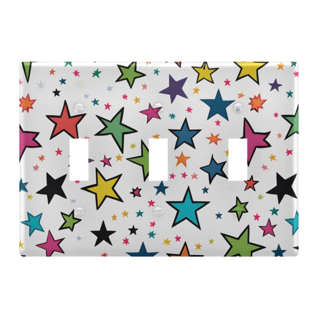 Yayeee Toggle Light Switch Wall Plate 3-Gang 6.37"x4.48" Decorative Outlet Cover, Green Stars