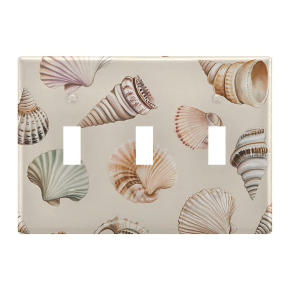 Yayeee Toggle Light Switch Wall Plate 3-Gang 6.37"x4.48" Decorative Outlet Cover, Green Watercolor Seashells