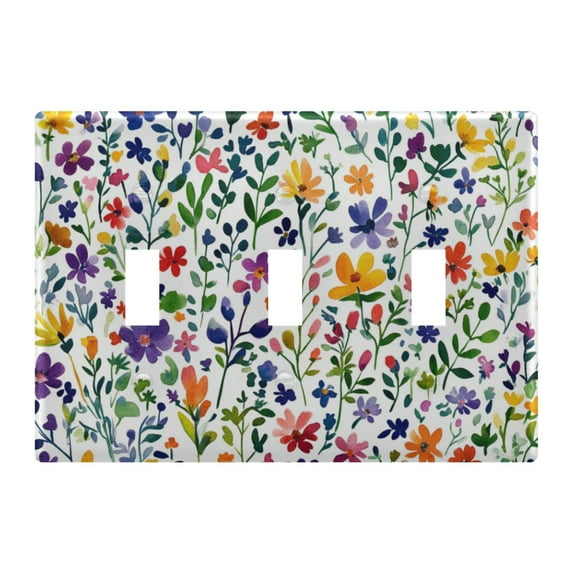 Yayeee Toggle Light Switch Wall Plate 3-Gang 6.37"x4.48" Decorative Outlet Cover, Green Wildflower Pattern