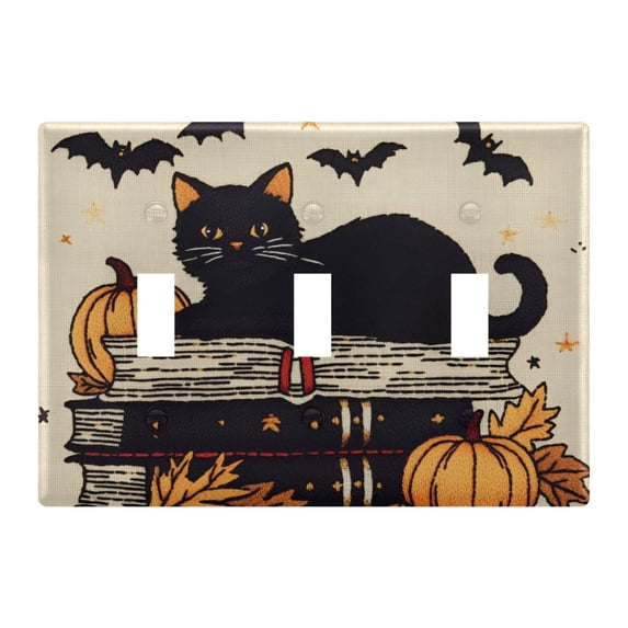 Yayeee Toggle Light Switch Wall Plate 3-Gang 6.37"x4.48" Decorative Outlet Cover, Halloween Cat