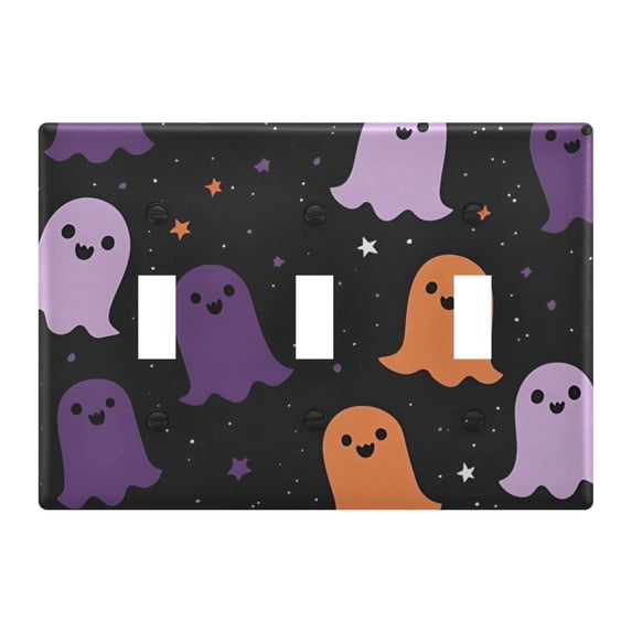 Yayeee Toggle Light Switch Wall Plate 3-Gang 6.37"x4.48" Decorative Outlet Cover, Halloween Orange Ghosts