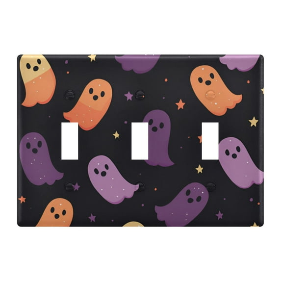 Yayeee Toggle Light Switch Wall Plate 3-Gang 6.37"x4.48" Decorative Outlet Cover, Halloween Purple Ghosts