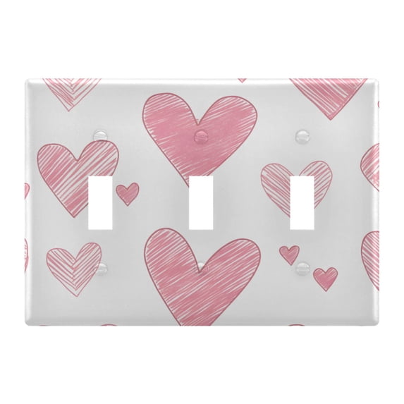 Yayeee Toggle Light Switch Wall Plate 3-Gang 6.37"x4.48" Decorative Outlet Cover, Hand Drawn Hearts