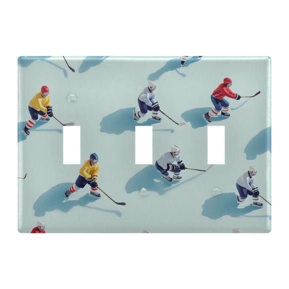 Yayeee Toggle Light Switch Wall Plate 3-Gang 6.37"x4.48" Decorative Outlet Cover, Ice Hockey
