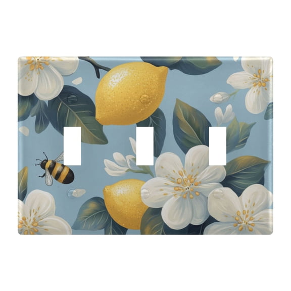 Yayeee Toggle Light Switch Wall Plate 3-Gang 6.37"x4.48" Decorative Outlet Cover, Lemon Pattern
