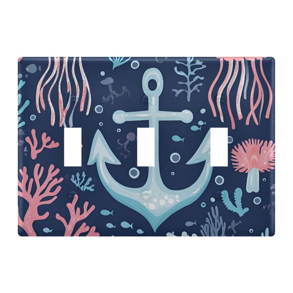 Yayeee Toggle Light Switch Wall Plate 3-Gang 6.37"x4.48" Decorative Outlet Cover, Light Blue Anchor
