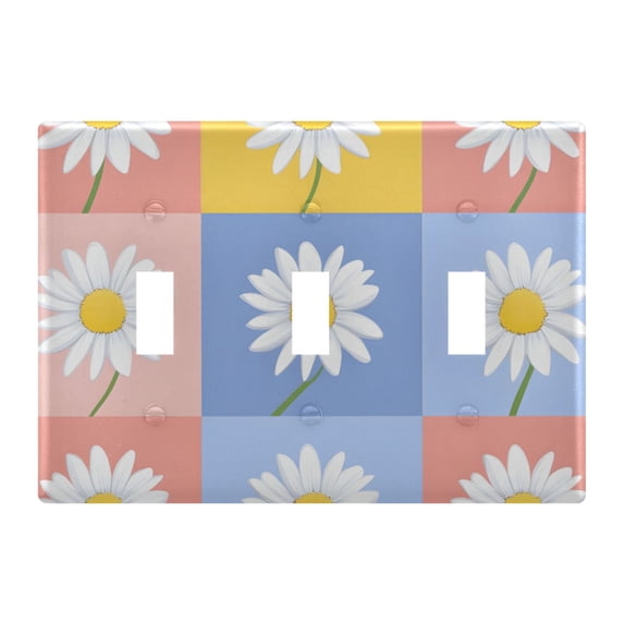 Yayeee Toggle Light Switch Wall Plate 3-Gang 6.37"x4.48" Decorative Outlet Cover, Light Blue Daisy