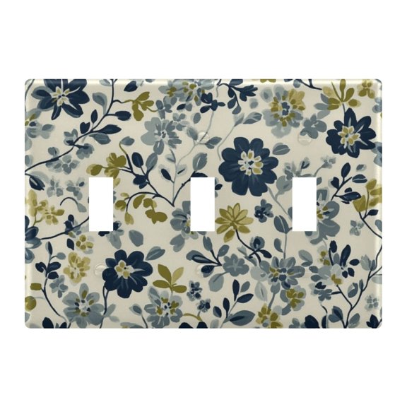 Yayeee Toggle Light Switch Wall Plate 3-Gang 6.37"x4.48" Decorative Outlet Cover, Light Floral