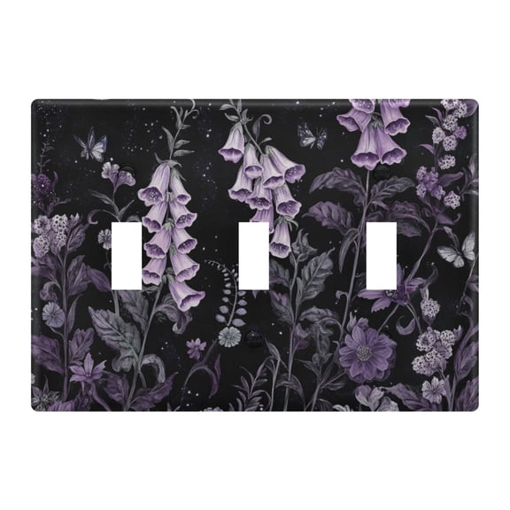 Yayeee Toggle Light Switch Wall Plate 3-Gang 6.37"x4.48" Decorative Outlet Cover, Light Purple Flowers