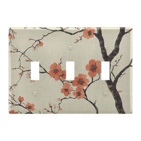 Yayeee Toggle Light Switch Wall Plate 3-Gang 6.37"x4.48" Decorative Outlet Cover, Light Red Flowers