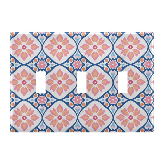 Yayeee Toggle Light Switch Wall Plate 3-Gang 6.37"x4.48" Decorative Outlet Cover, Mosaic Flowers Pattern