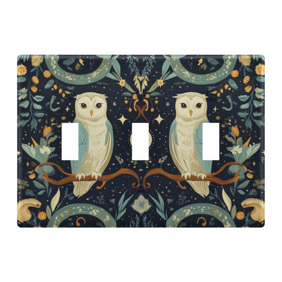 Yayeee Toggle Light Switch Wall Plate 3-Gang 6.37"x4.48" Decorative Outlet Cover, Mystical Owls Pattern