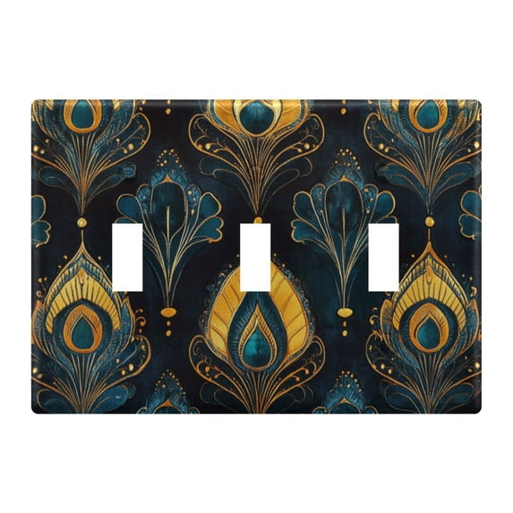 Yayeee Toggle Light Switch Wall Plate 3-Gang 6.37"x4.48" Decorative Outlet Cover, Navy Blue Art Pattern