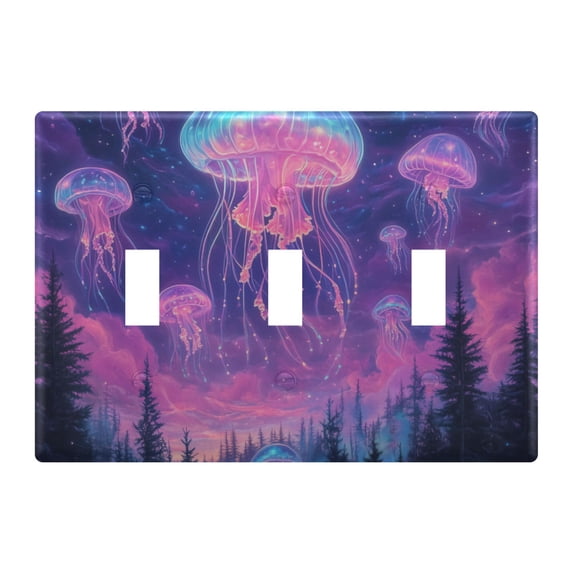 Yayeee Toggle Light Switch Wall Plate 3-Gang 6.37"x4.48" Decorative Outlet Cover, Neon Jellyfish