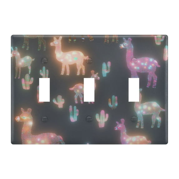 Yayeee Toggle Light Switch Wall Plate 3-Gang 6.37"x4.48" Decorative Outlet Cover, Neon Llamas Pattern