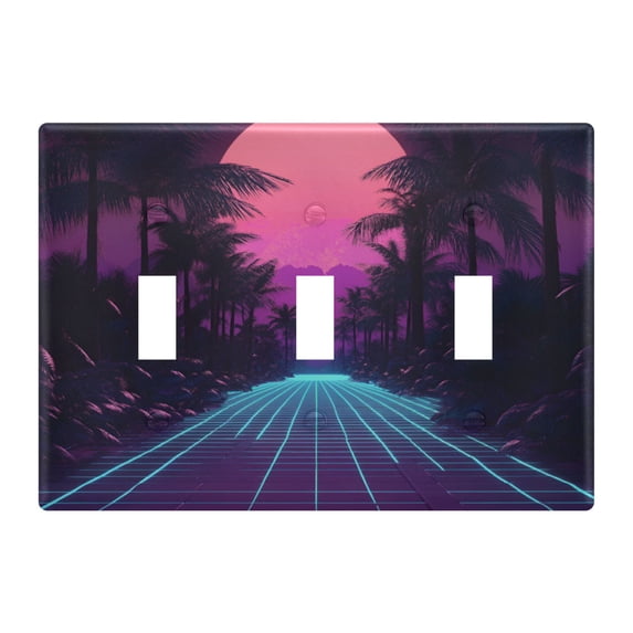 Yayeee Toggle Light Switch Wall Plate 3-Gang 6.37"x4.48" Decorative Outlet Cover, Night Neon Road