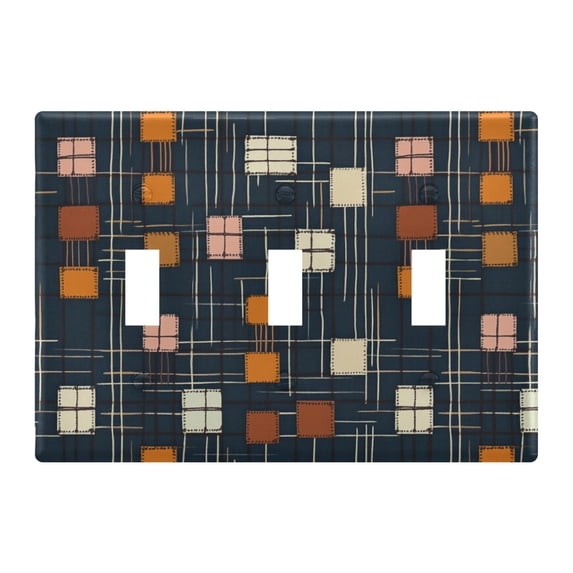 Yayeee Toggle Light Switch Wall Plate 3-Gang 6.37"x4.48" Decorative Outlet Cover, Orange Checkered Pattern